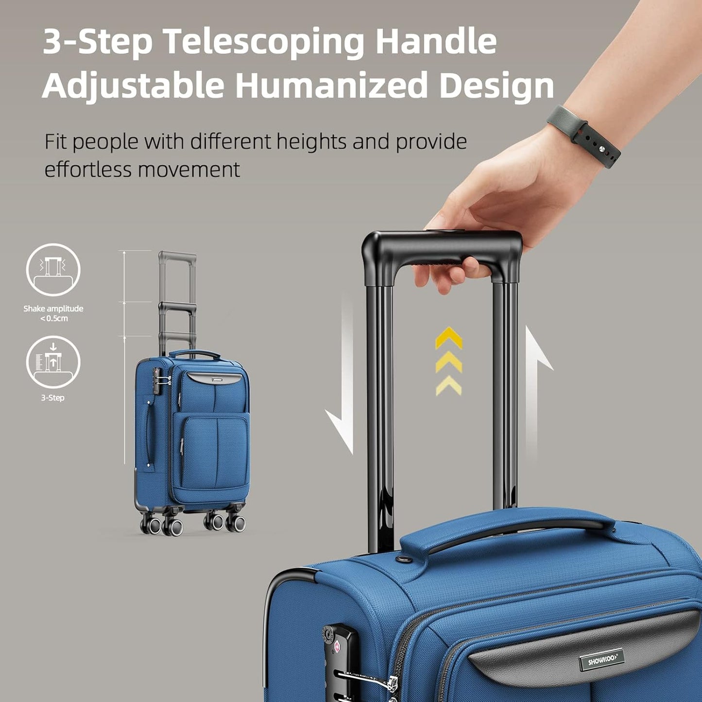 SHOWKOO Luggage Sets 3 Piece Softside Expandable Lightweight Durable Suitcase Sets Double Spinner Wheels TSA Lock Sky Blue (20in/24in/28in)