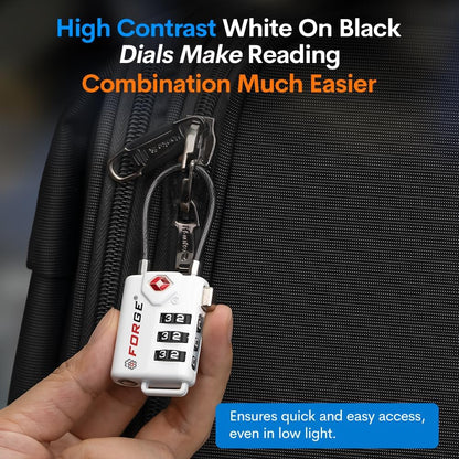 TSA Approved Cable Luggage Locks, Re-settable Combination with Alloy Body (White 4 Locks)