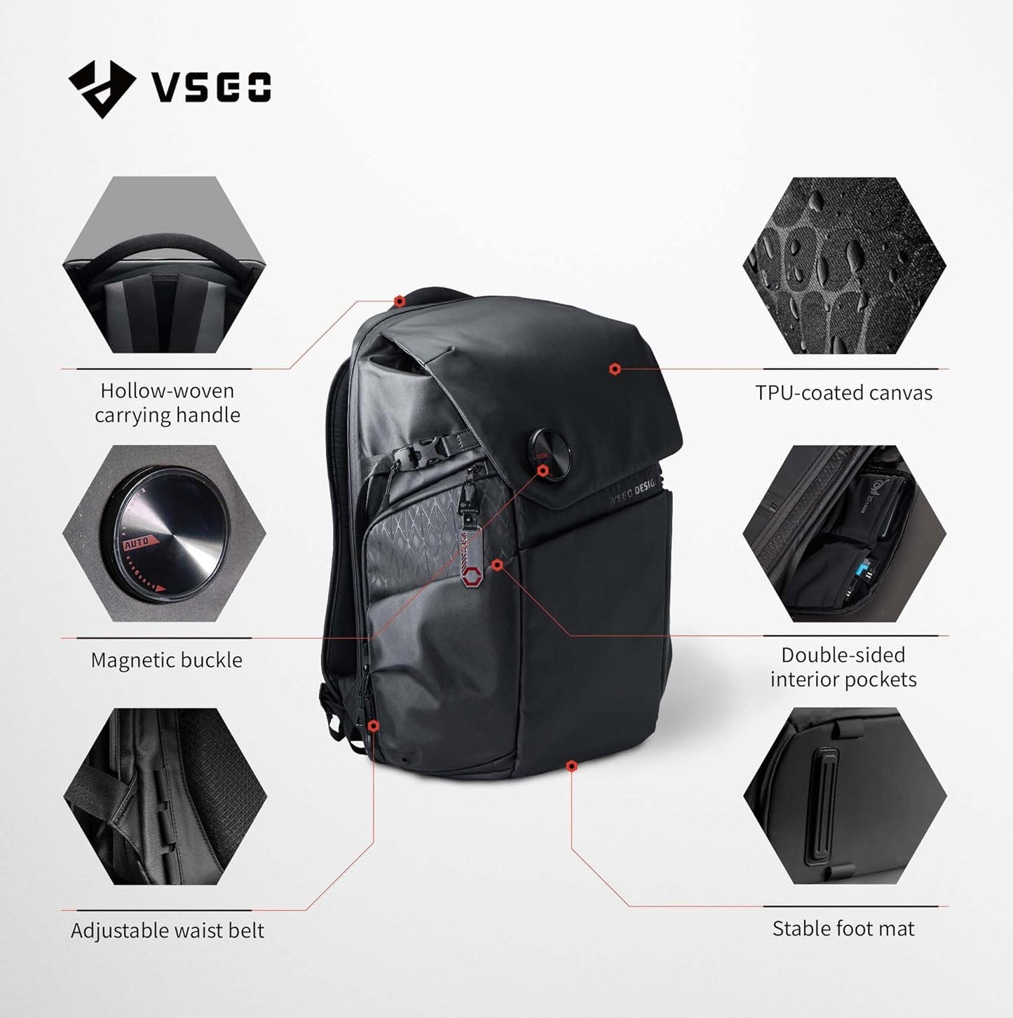 VSGO 25L Professional Camera Backpack, Extra Large Capacity, Travel & Commuting Backpack,Compatible with Canon, Fujifilm, Nikon, 17.3-Inch Laptops