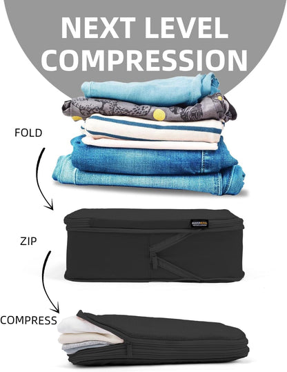 6 Set Compression Packing Cubes for Travel, Large Medium Small Luggage Organizers, Storage Bags for Clothes (6 Pack, Pure Black)