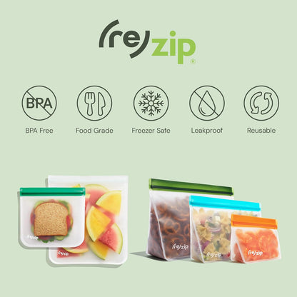 (re) zip 5-pack Stand-Up Reusable Bags | BPA-Free, Food Grade, Leakproof, Freezer and Dishwasher Safe | 5 Snack-Size Bags (1-Cup / 8-Oz) | Jewel Tones for Easy Organization