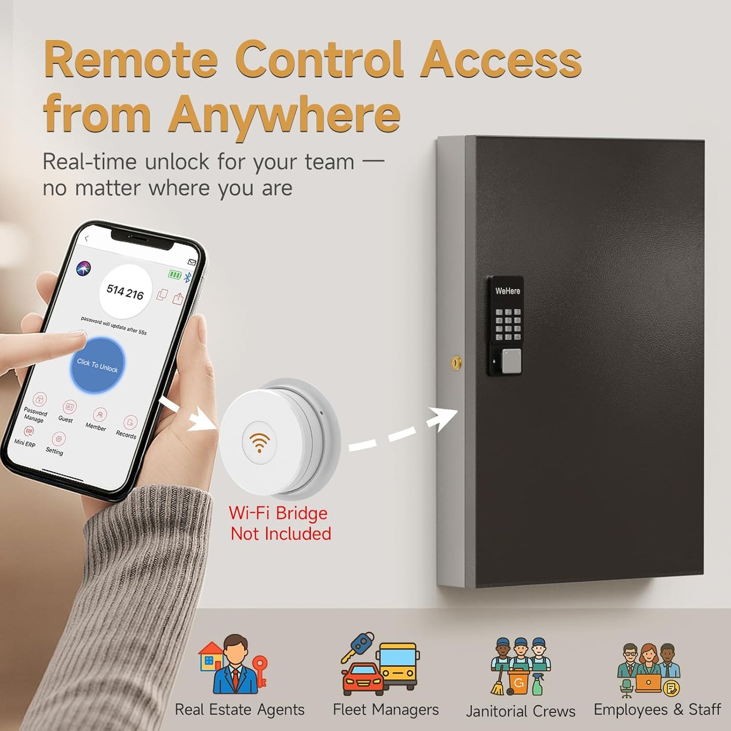 96 Key Lock Box(Plus) Wall Mount, Smart Key Cabinet One Time Password/APP Bluetooth/Fixed Code/Wi-Fi Remote/Key Unlock, Security Key Holder Box, Key Management for Valets, Realtors, Office, Hotel