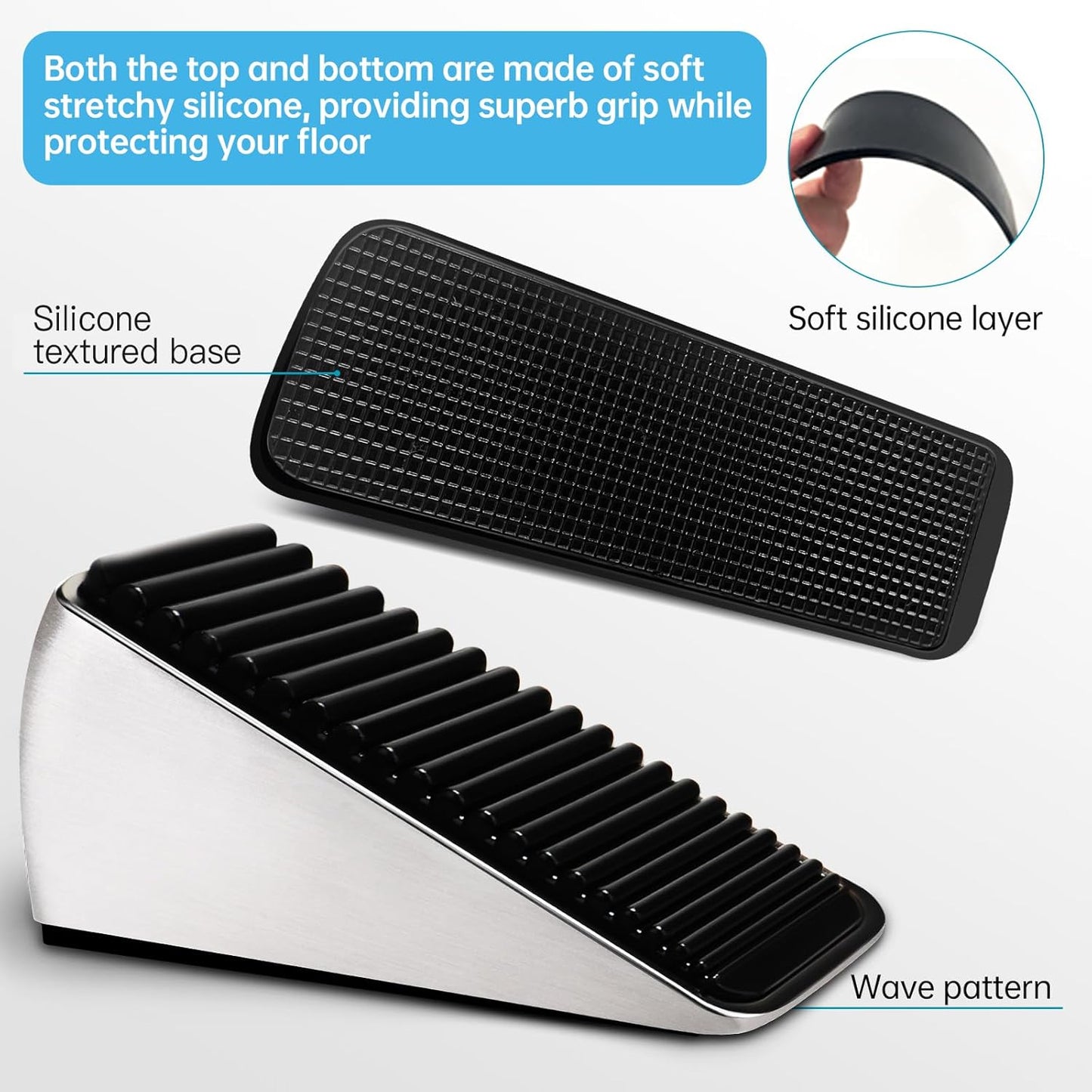 2Pc Strongest Large Door Stop - Heavy Duty Tall Door Stop Wedge Door Stoppers for Bottom of Door, Tall up to 2.6In Doorstop Zinc Alloy and Silicone Made Suits Any Heavy Door Any Smooth Floor