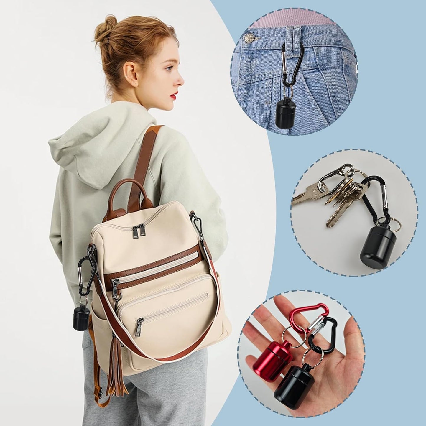 4-Pack Portable Earplug Keychain Case Waterproof Aluminum Travel Container for Jewelry, or Ear Plugs Sleek Black & Red Design (Black Red, Medium)