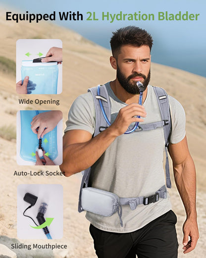 ECOHUB Hydration Backpack for Men Women, 20L Lightweight Hiking Daypack Cycling Backpack with 2L Water Bladder, Insulated Hydration Pack with Waist Pack