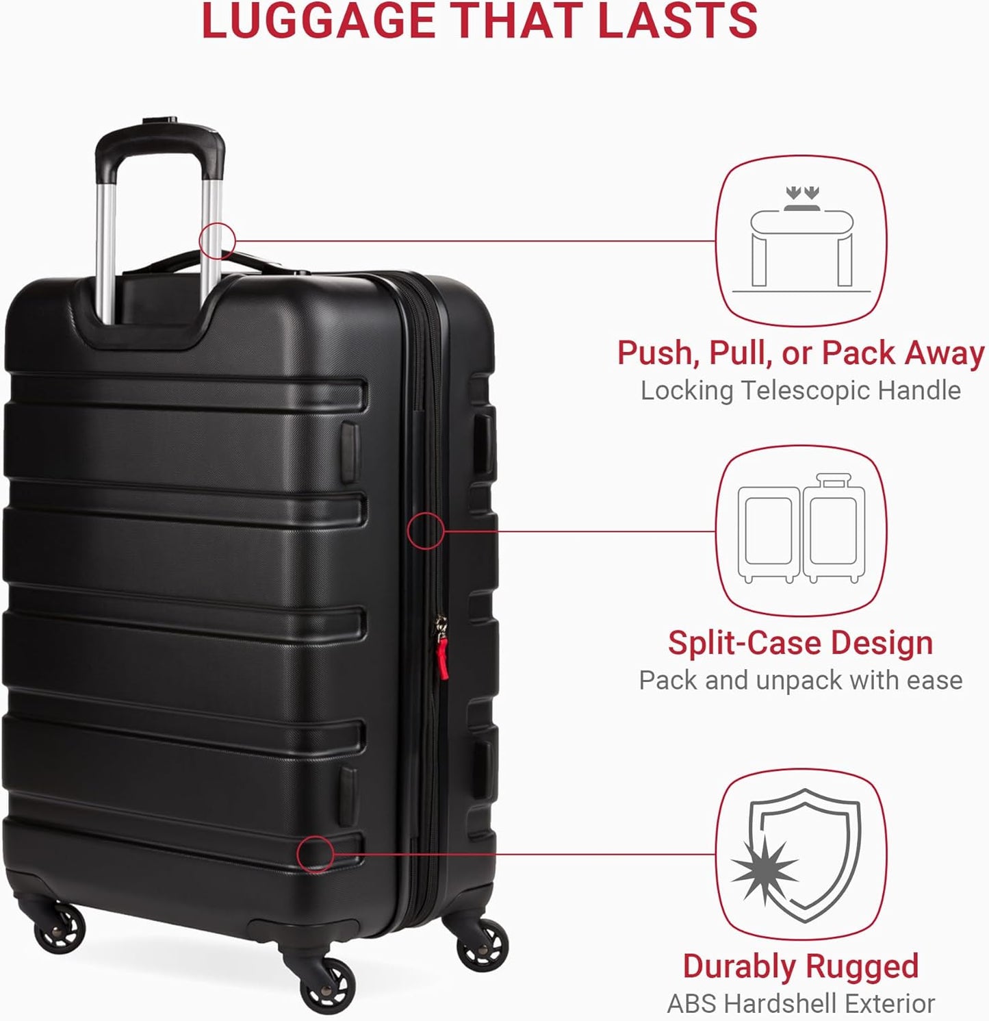 SwissGear 7366 Hardside Expandable Luggage with Spinner Wheels, Black, Checked-Medium 23-Inch