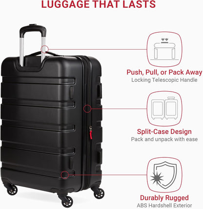 SwissGear 7366 Hardside Expandable Luggage with Spinner Wheels, Black, Checked-Medium 23-Inch