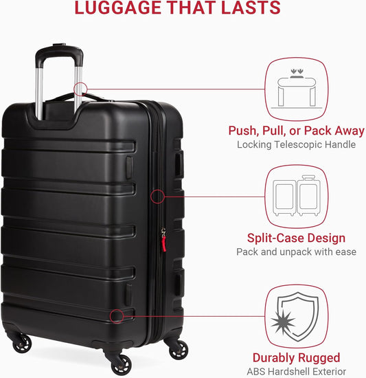 SwissGear 7366 Hardside Expandable Luggage with Spinner Wheels, Black, Checked-Medium 23-Inch