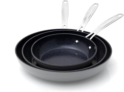 Nuwave 3-Piece Fry Pan Set, 8”, 10”, 12” Forged Lightweight, G10 Healthy Duralon Blue Ceramic Ultra Non-Stick, Induction-Ready & Works on All Cooktops, Ergonomic Stay-Cool Handles