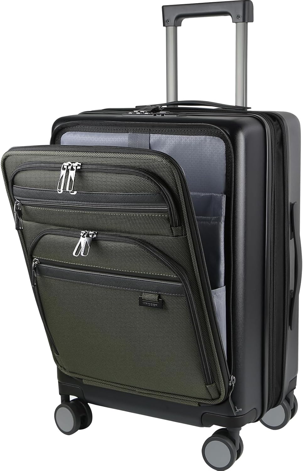 KROSER Hardside Expandable Carry On Luggage 22x14x9 Airline Approved With Front Business Pockets, 20 Inch Suitcases with Wheels, Carry on Suitcase with TSA Lock & USB Port, Black-Army Green