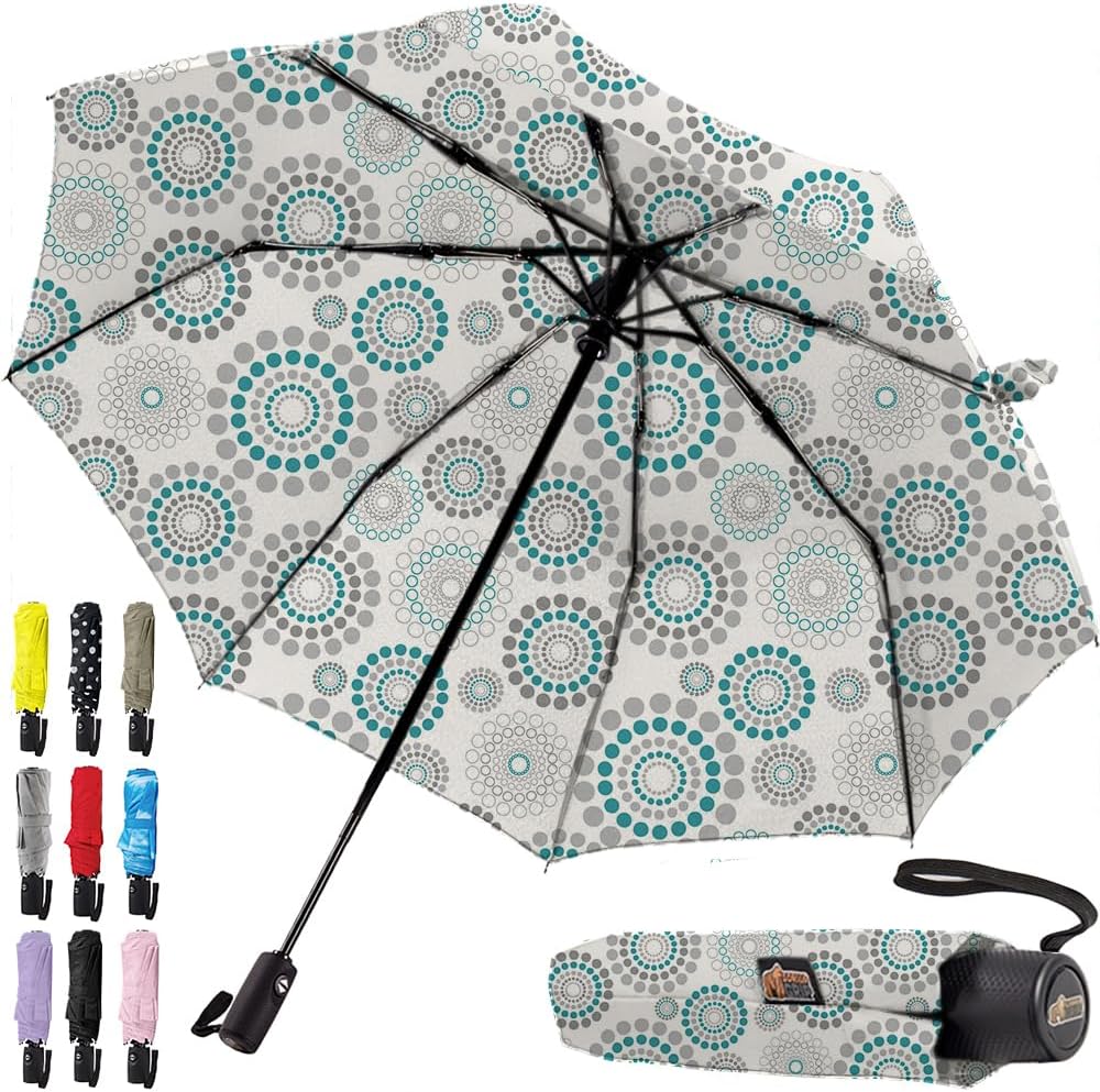 GORILLA GRIP Strong Stick Umbrella for Rain, Compact Travel One-Click Automatic Open Close, Lightweight, Portable, US Designed Reinforced Fiberglass Ribs, Wind Resistant, Easy Collapse, Spiral