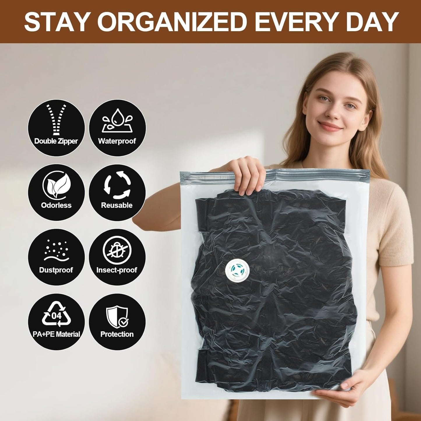 8 Pack Vacuum Storage Bags for Comforters and Blankets, Jumbo 40x31 Inch Vacuum Seal Bags, Space Saver Bags for Bedding, Clothes, Pillows, Reduces Closet Space, With Electric Pump