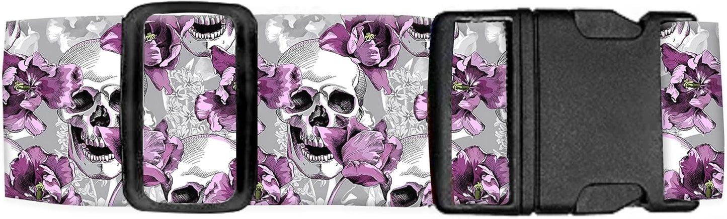 Luggage Straps for Suitcases Travel Belt Accessories, Cute Suitcase Strap, Adjustable Luggage Belt Strap, Heavy Duty with Quick-Release Buckle Luggage Strap Skull Flowers