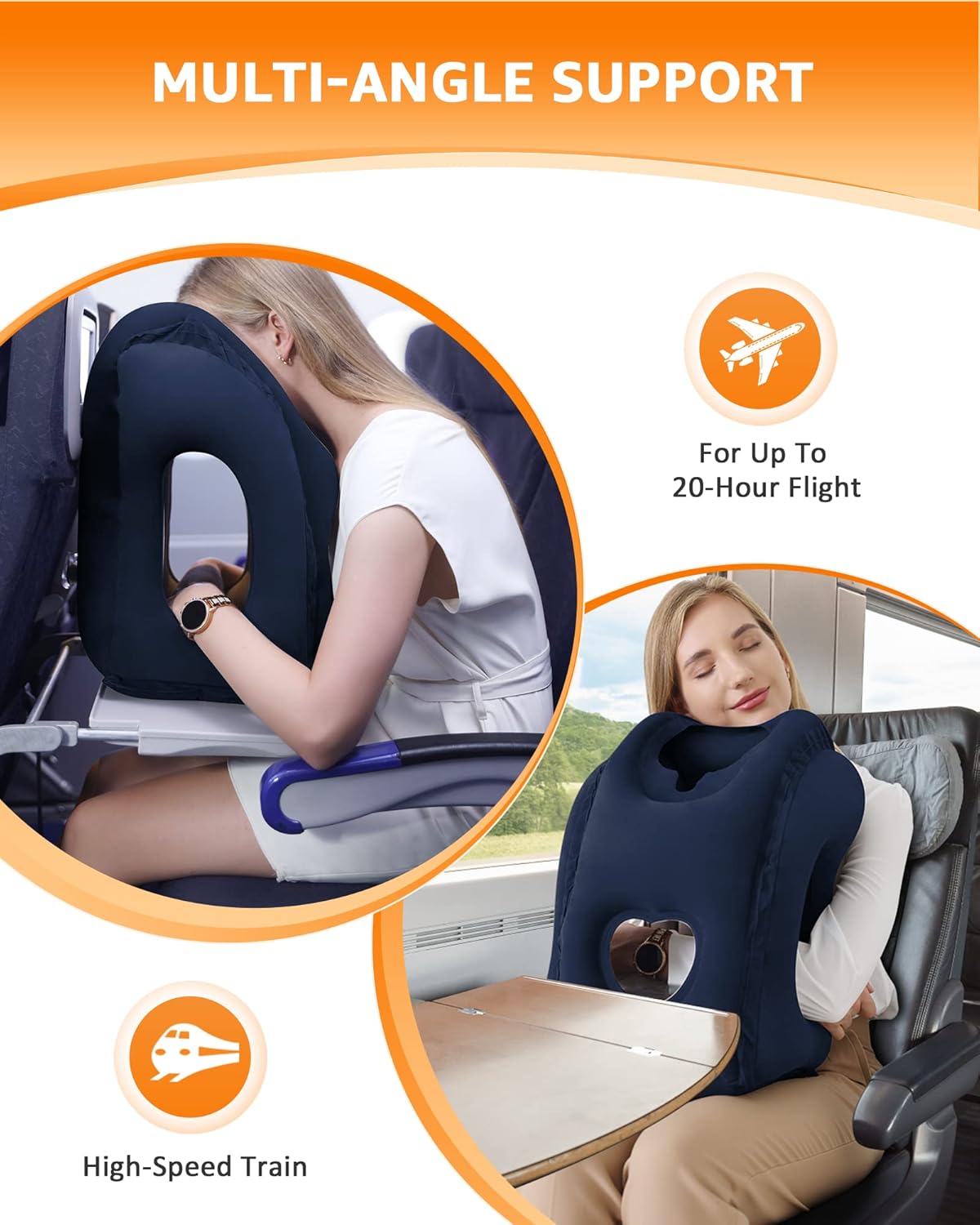 Sunany Travel Pillow, Inflatable Neck Pillow Used for Airplanes/Cars/Buses/Trains/Office Napping with Eye Mask/Earplugs (Blue)