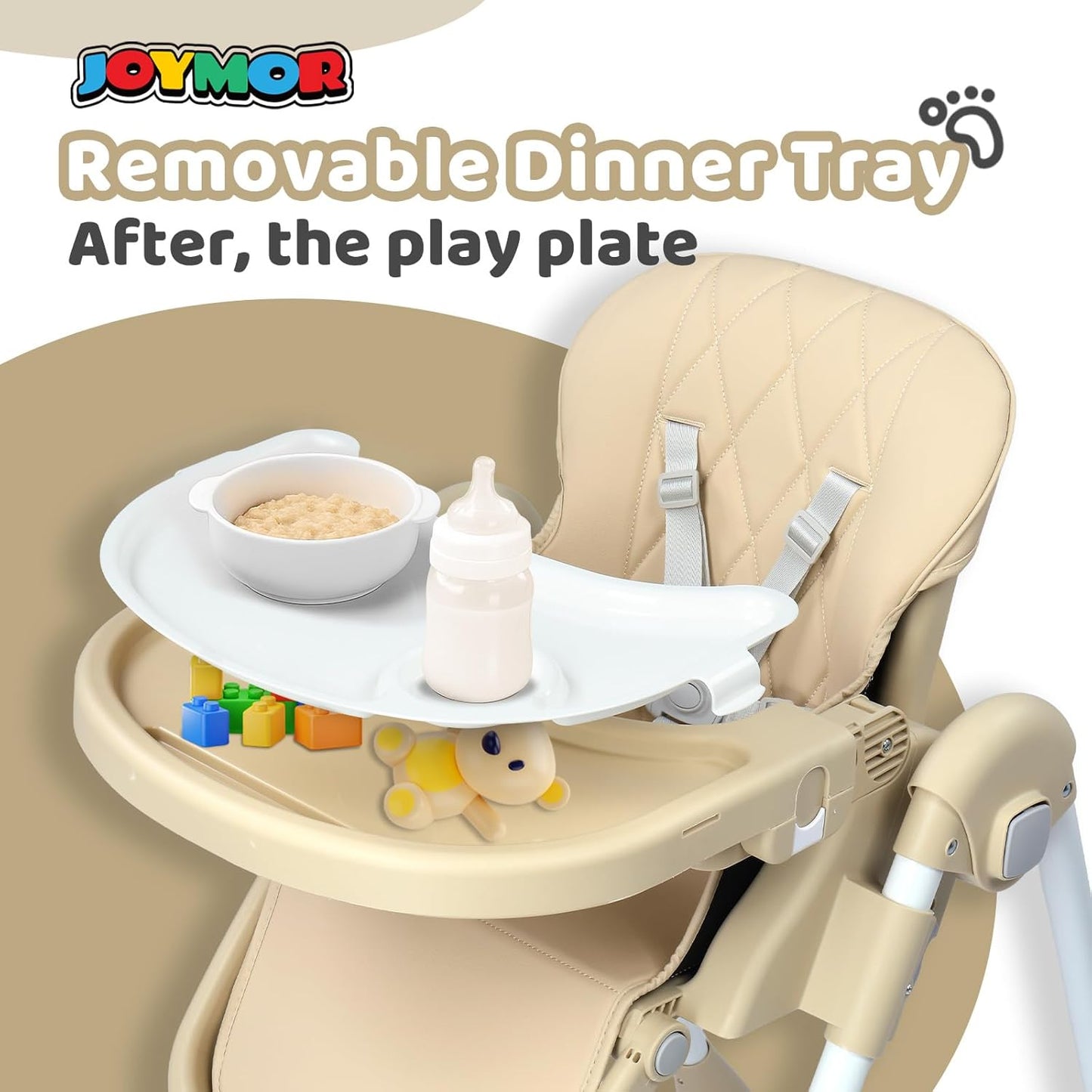 JOYMOR Foldable Baby High Chair, 4 in 1 Convertible Highchair for Eating, Height Adjustble and Multiple Recline, Compact Foldable Design for Easy Storage (Beige)