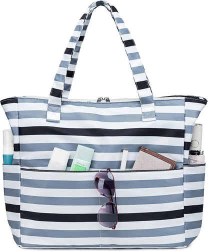 LEDAOU Beach Bag Waterproof Sandproof Women Tote Bag Pool Bag with Zipper for Gym Grocery Travel with Wet Pocket