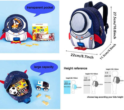 JiePai Toddler Rocket Backpack Leash Anti-lost Waterproof 3D Cartoon Kids Backpack
