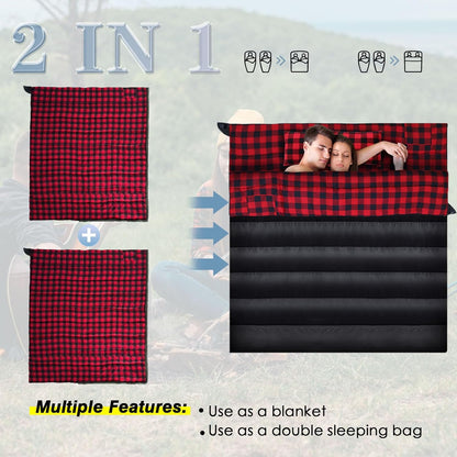 0 Degree Sleeping Bag Cotton Flannel Winter Cold Weather for Adults XXL Sleeping Bag 4 Season Big and Tall with Pillow Compression Sack