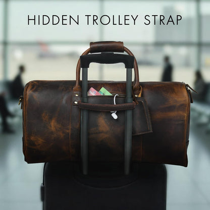 ELIZO Leather Duffle Bag For Men Women REAL FULL GRAIN Travel Overnight Weekender Carry On Luggage Sports Gym Bags (Antique 20 Inch) Nomad