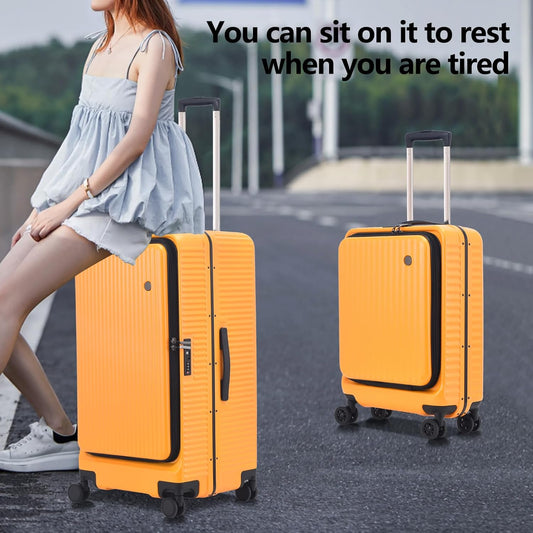 2 pieces 20/29 Aluminum Frame Carry On and Checked Luggage Set with Side Opening, Lightweight Hardshell ABS+PC Trunk Suitcase with TSA Lock, 360° Universal Wheels & Adjustable Handle, Orange