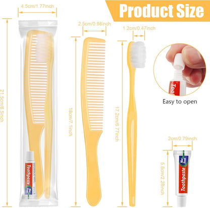 NICEMOVIC 100 Pack Disposable Toothbrushes Bulk with Toothpaste and Comb Travel Size Toothpaste Set Homeless Care Package Supplies for Bulk Individually Wrapped Disposable Travel Hotel Charity, Yellow