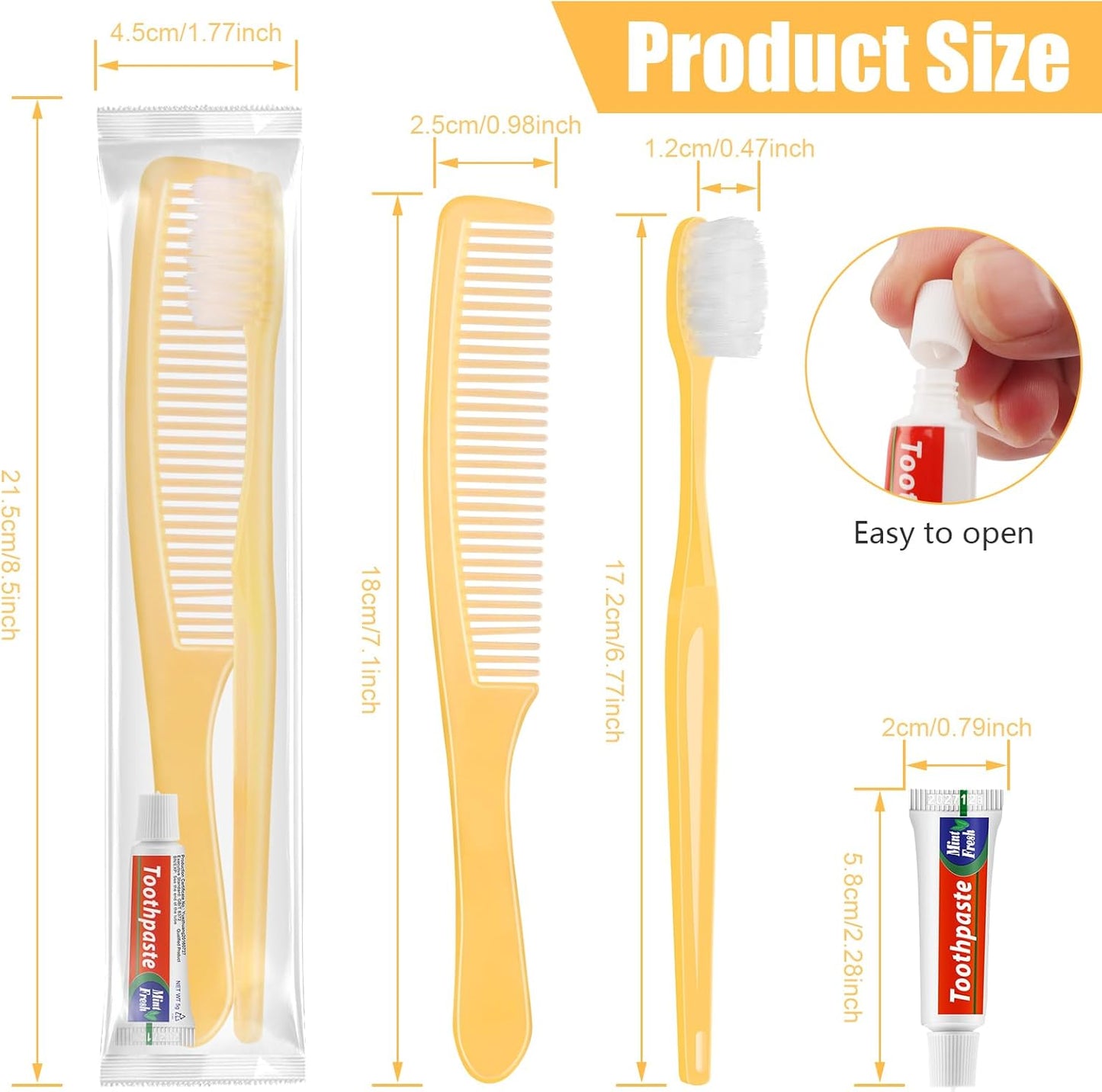 NICEMOVIC 10 Pack Disposable Toothbrushes Bulk with Toothpaste and Comb Travel Size Toothpaste Set Homeless Care Package Supplies for Bulk Individually Wrapped Disposable Travel Hotel Charity, Yellow