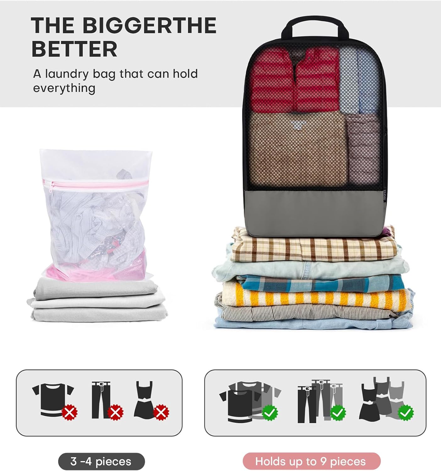 4 PCS Set Compression Packing Cubes for Travel, Lightweight Packaging Organizer Bags for Carry On Space Saving, Travel Essentials Cubes for Suitcase Backpack, Grey