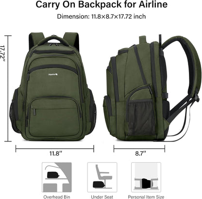 Hanke College Laptop Backpack Multi-Pocket, 18-Inch Large Travel Backpack for Men Women, Water Resistant College Bookbag for 15.6 Inch Laptop, Casual Daily Personal Item Size,Army Green