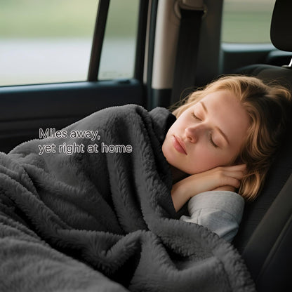 Melissa Large Travel Blanket and Inflatable Pillow Set - 69“ x 43.3” – Soft Blanket with Carry Bag – Lightweight, Compact & Washable for Backpacking, Hiking, Car, Airplane, Office, Camping (Gray)