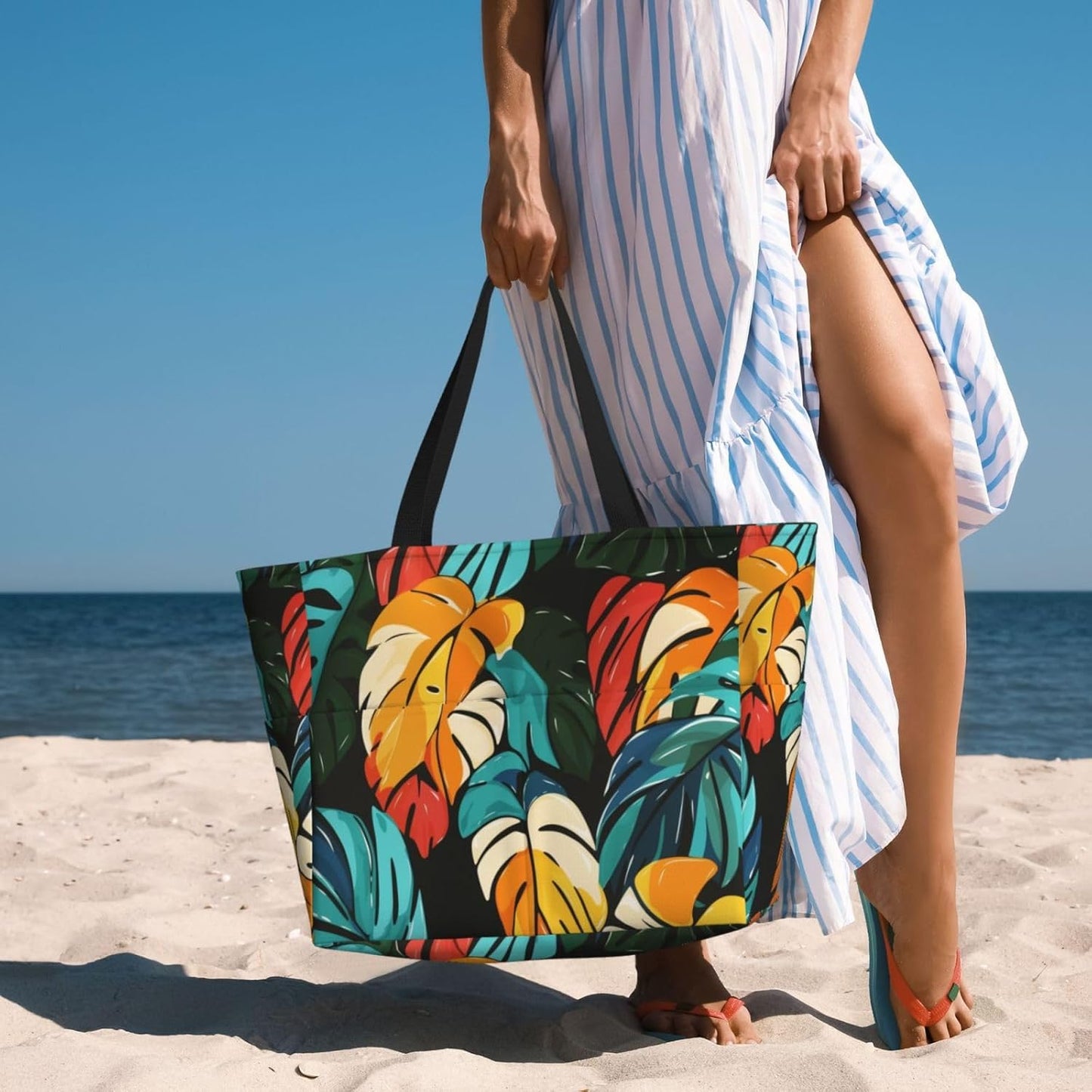 Beach Bag for Women Beach Tote Bag Waterproof Sandproof Large Bags with Zipper Big Capacity for Vacation Travel