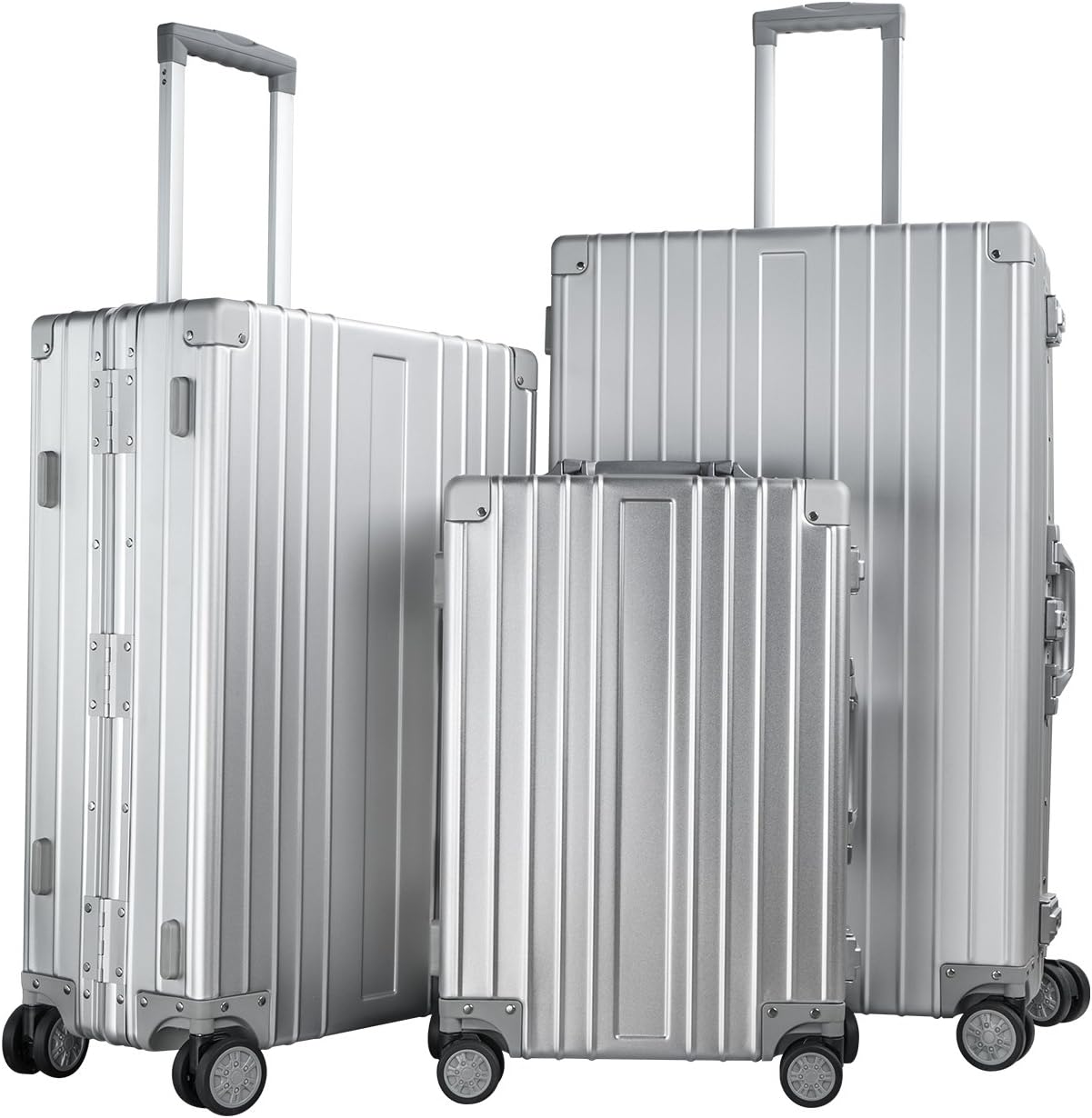 TRAVELKING All Aluminum Luggage Zipperless Hard Shell Luggage Case with TSA Lock Spinner Alloy Metal Suitcase (Silver, 28")