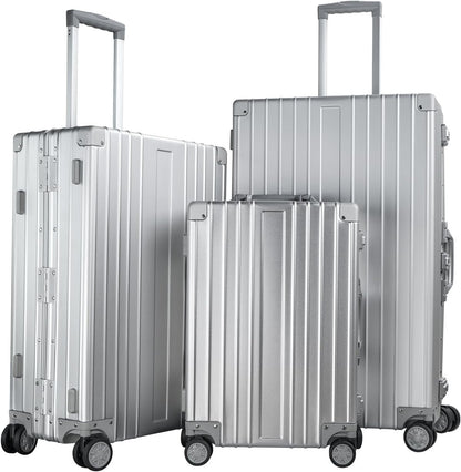 TRAVELKING All Aluminum Luggage Zipperless Hard Shell Luggage Case with TSA Lock Spinner Alloy Metal Suitcase (Silver, 28")