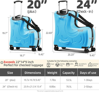 Kids’ Storage & Ride-On Travel Organizer – Dual-Purpose Children’s Suitcase for Home & Travel, Checked size 25 Inch, Blue