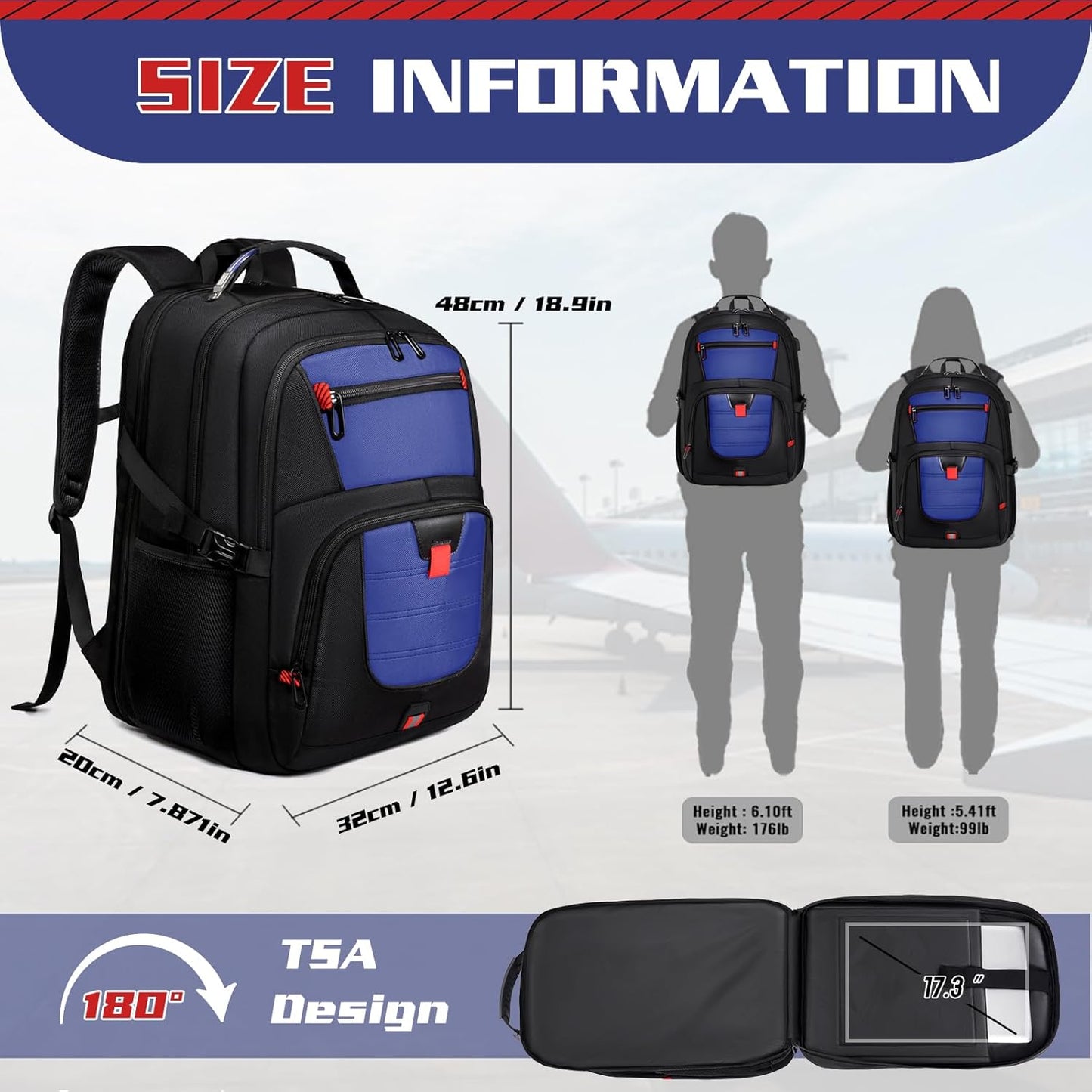 Travel Backpack, Extra Large Backpack, Laptop Bag for Men Women, Fits 17 Inch Laptop, 50L Water Resistant Flight Approved Business Work College Computer Bag, Dark Blue