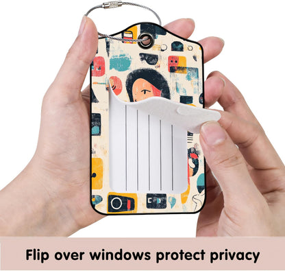 Luggage Tags for Suitcases, 2-Pack PU Leather for Cruise & Travel, Baggage ID Tags with Privacy Cover & Address Card, Durable Metal Ring, Kids Adults Travel Accessories, Artistic Mindscape