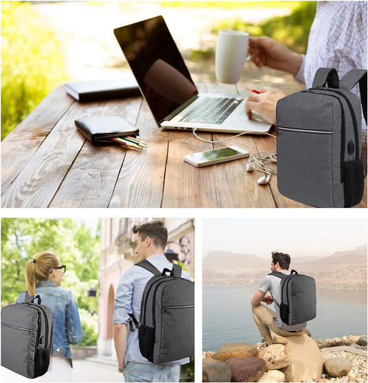 Laptop Backpack for Men Women, Travel Business Backpack with USB Charging Port and Anti Theft Pocket, Fits 17 Inch Laptop,Grey