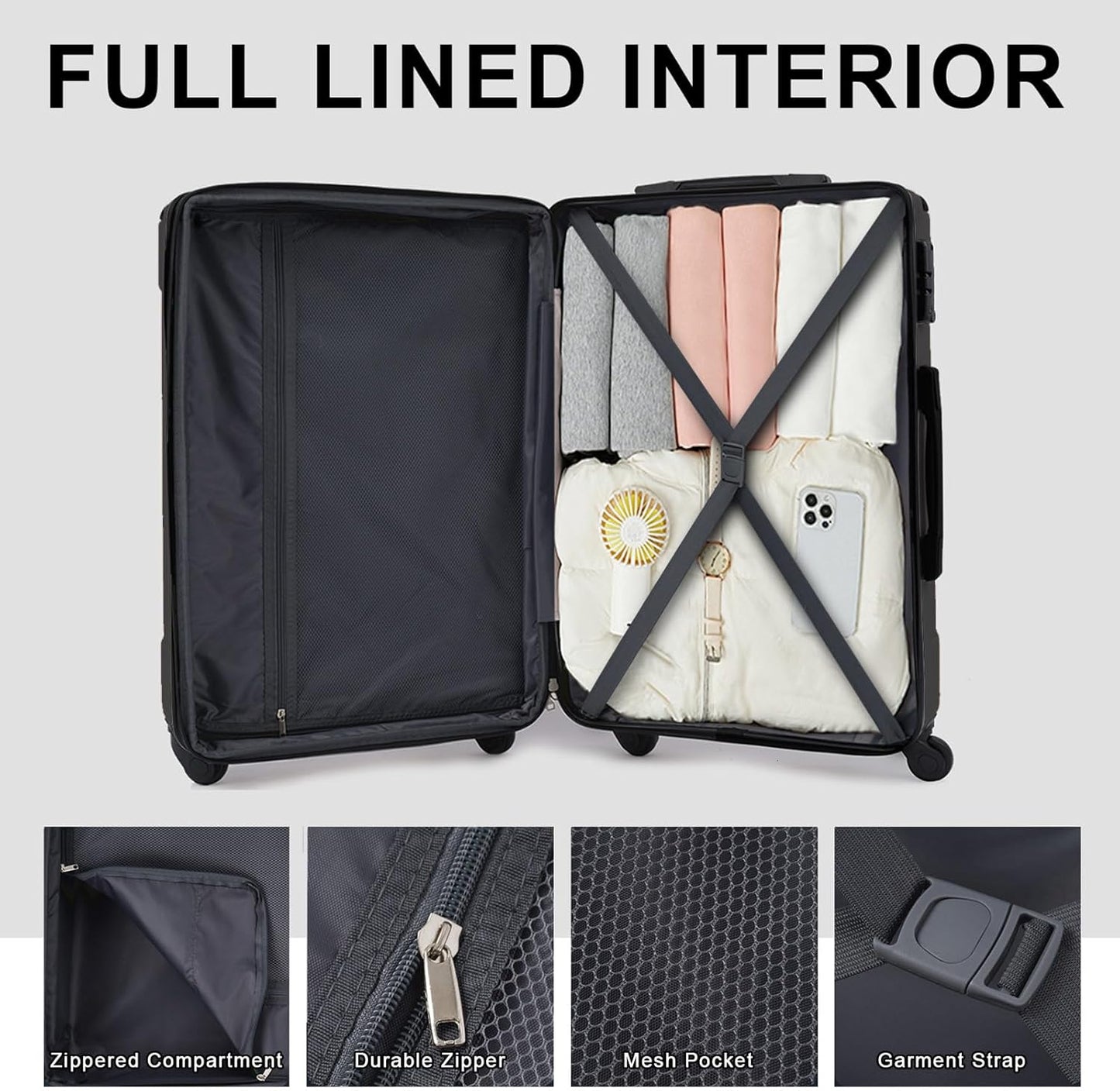 Merax Luggage Set 3 Piece Hardshell Suitcases with Spinner Wheels, TSA Lock, Lightweight Travel Luggage 20" Carry On 24" 28" Checked for Family Trips