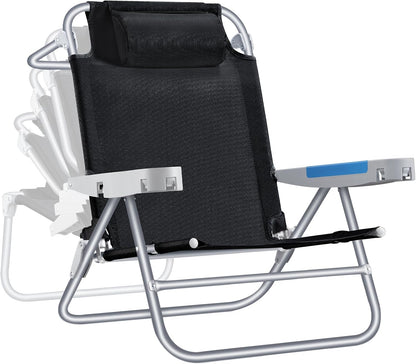 ICECO Backpacking Beach Chairs for Adults, 5 Positions Reclining Chair, Heavy Duty Folding Chairs, Portable Lay Flat Outdoor Chair with Cup Holder for Beach, Camping, Lawn, 350lb Capacity