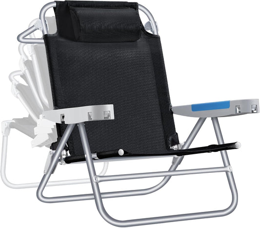 ICECO Backpacking Beach Chairs for Adults, 5 Positions Reclining Chair, Heavy Duty Folding Chairs, Portable Lay Flat Outdoor Chair with Cup Holder for Beach, Camping, Lawn, 350lb Capacity