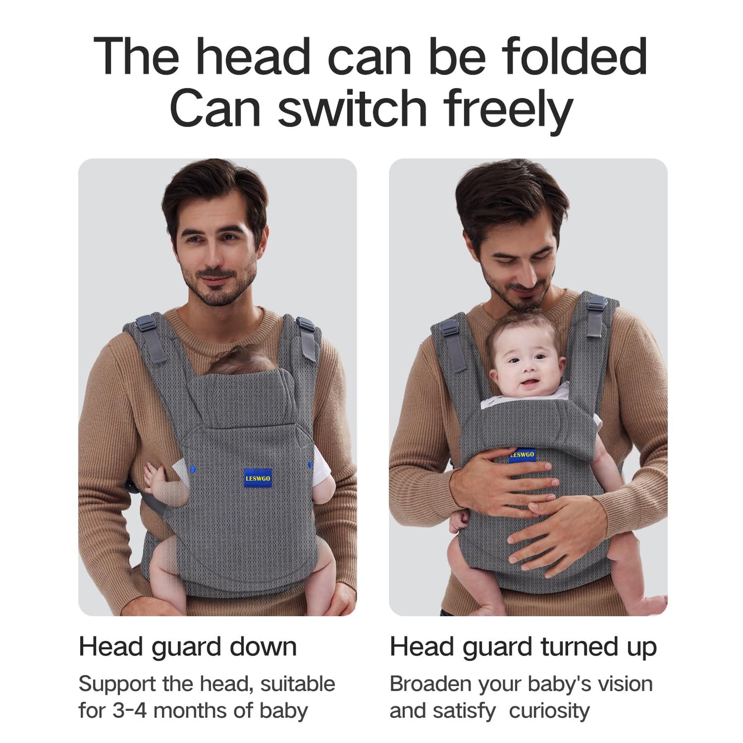 Baby Carrier Newborn to Toddler,Newborn Carrier(7-25lbs) with Head Support, Cozy Baby Wrap Carrier, with Hook&Loop for Easily Adjustable, Soft Fabric (Breathable Black) (Summer-Gray)