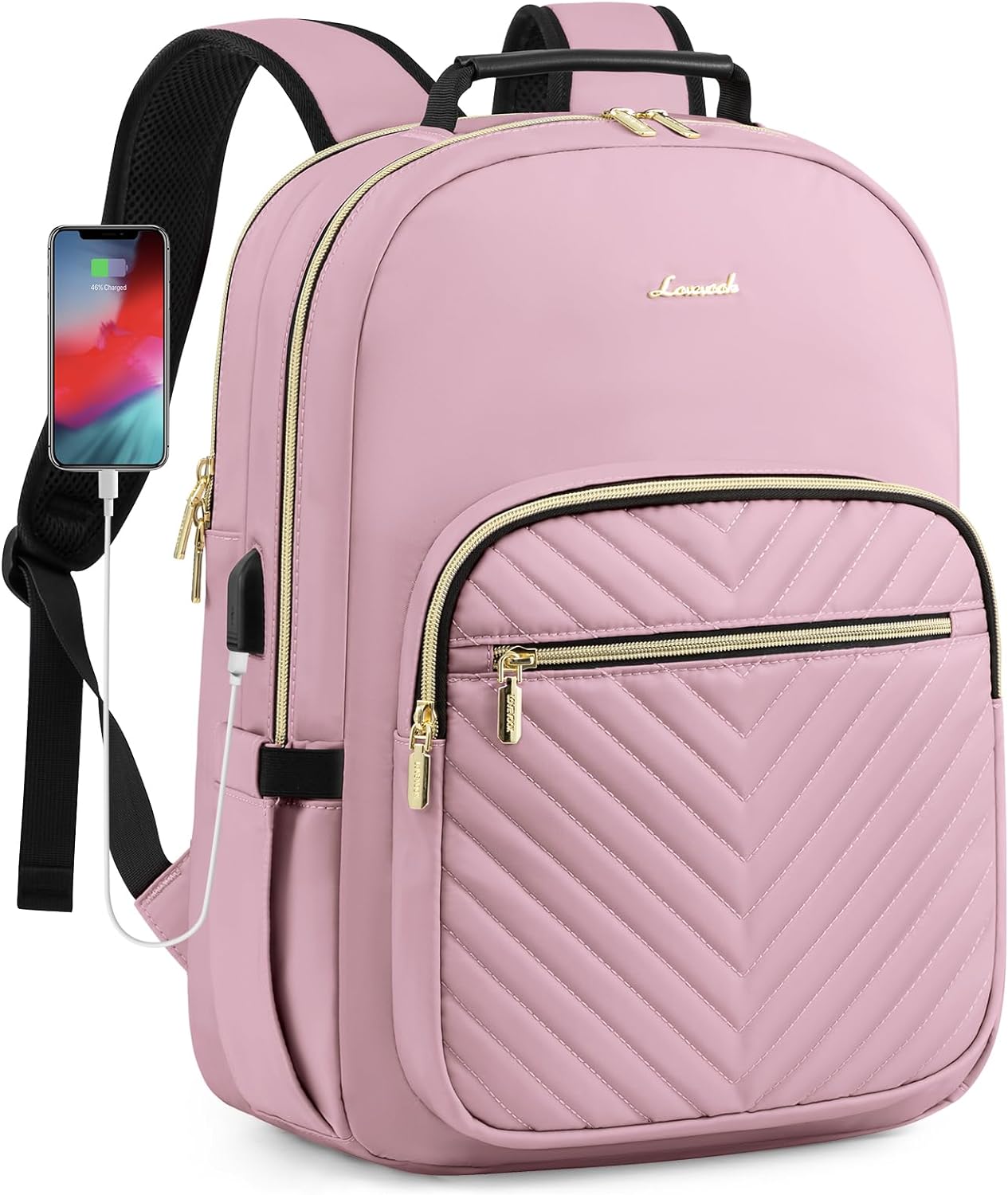 LOVEVOOK Laptop Backpack for Women, Travel Computer Work Bags with 17-inch Laptop Compartment, College School Student Bag Teen Backpacks For Girls, Outdoor Carry On Backpack Purse, Light Pink