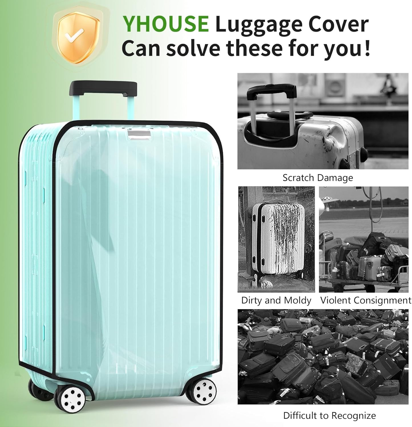 3 Pieces Clear Luggage Cover Protectors, 0.4mm Thicken PVC Suitcase Covers for Luggage, 20"+24"+28" Waterproof Dustproof Anti-scratch Travel Luggage Sleeve for TSA Approved