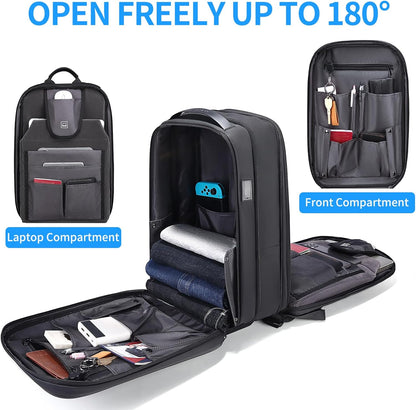 FENRUIEN Gaming Laptop Backpack 15.6 Inch, Expandable Hard Shell Backpack with USB Charging Port, Water Resistant Business Computer Backpack, Black