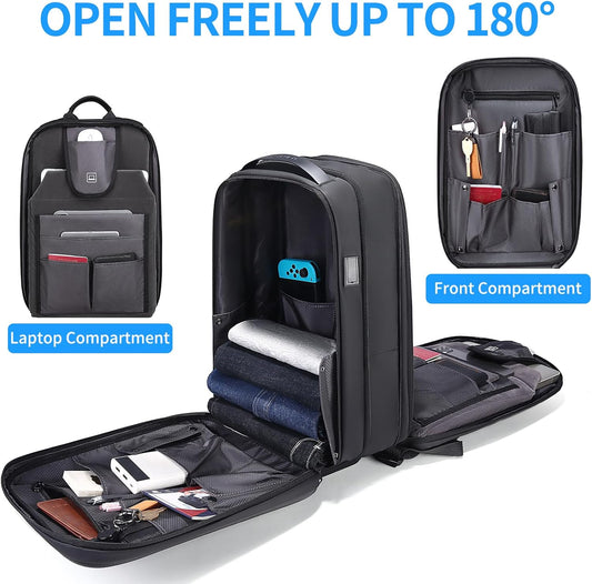 FENRUIEN Gaming Laptop Backpack 15.6 Inch, Expandable Hard Shell Backpack with USB Charging Port, Water Resistant Business Computer Backpack, Black