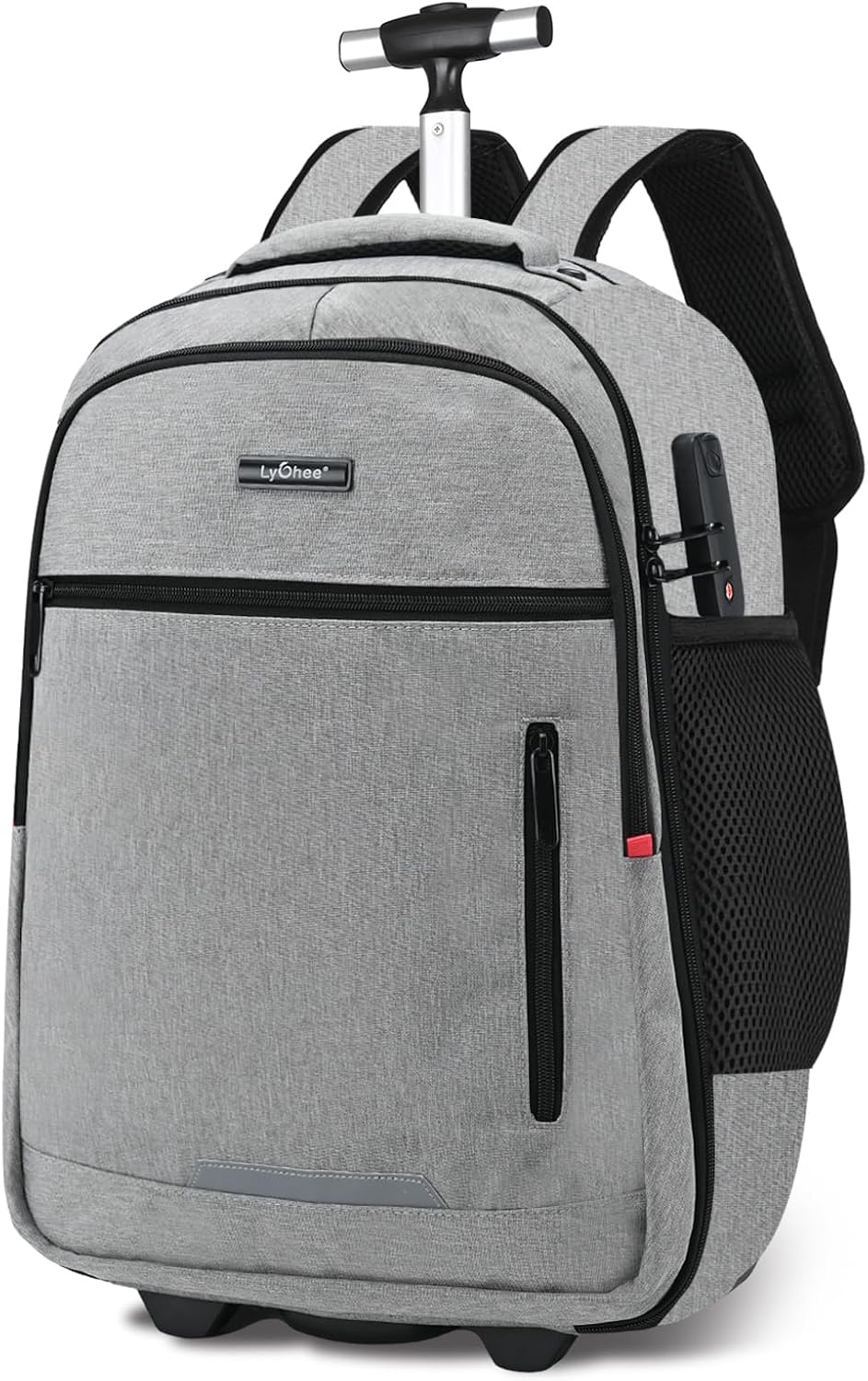 lychee Concealable Rolling Backpack-Adult Business Laptop Backpack with Wheels-20 inch Invisible Shoulder Strap Waterproof Backpack with Roller-Suitcase Travel Bag,Grey