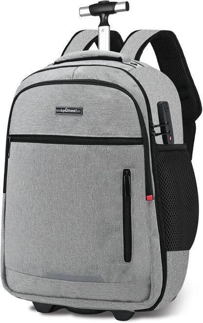 lychee Concealable Rolling Backpack-Adult Business Laptop Backpack with Wheels-20 inch Invisible Shoulder Strap Waterproof Backpack with Roller-Suitcase Travel Bag,Grey