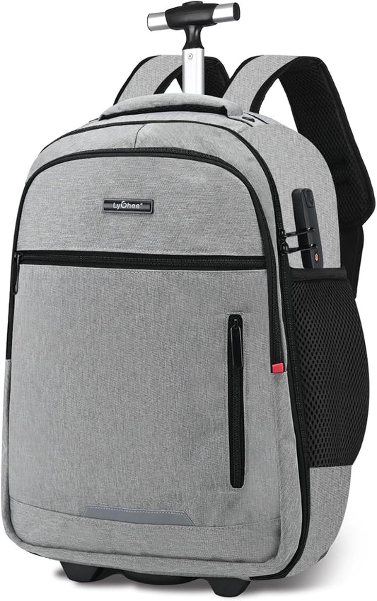 lychee Concealable Rolling Backpack-Adult Business Laptop Backpack with Wheels-20 inch Invisible Shoulder Strap Waterproof Backpack with Roller-Suitcase Travel Bag,Grey