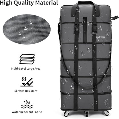 Expandable Foldable Luggage, 42'' Suitcase With Spinner Wheels, Rolling Duffle Bag with Wheels and Handle, Collapsible Luggage, With 2 Handle Wrap and 2 Fixing Straps, 1 Shoulder Strap (Grey)