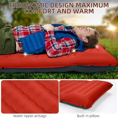 Camping Sleeping Pad, Extra Thick 5 Inch Camping Mat with Pillow Built-in Foot Pump Inflatable Sleeping Pads Compact for Camping Backpacking Hiking Traveling Tent（Orange-Black）