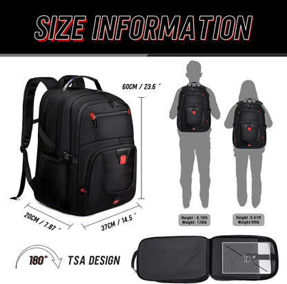 Z-MGKISS 18.4 Large Travel Backpack, USB Computer Bagpack Fits 18.4 Inch Laptop, Business Backpack for Men, TSA Flight Approved, Laptop Backpacks, Black